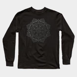 Elegant silver grey mandala on black - subtle Long Sleeve T-Shirt